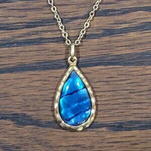 Turquoise Teardrop Pendant Figaro Chain Necklace